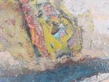 a painting of a banana on a plate on a table