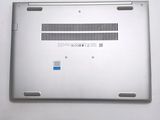 the back panel of a laptop with a blue button on it
