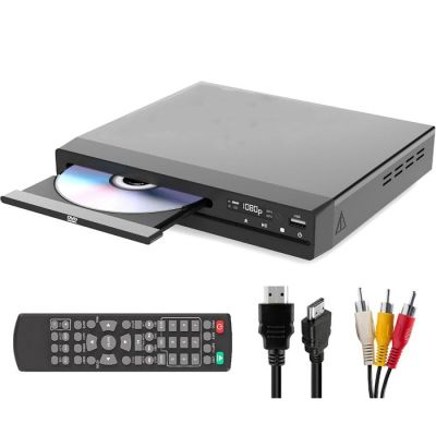 a close up of a dvd player with a remote and cables
