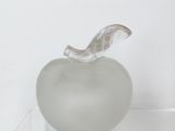 a glass apple sitting on top of a glass table