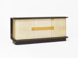 an image of a white and black cabinet with a brass plate on the front