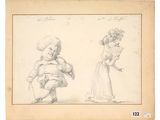 two drawings of a man and a woman in formal clothing
