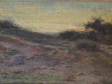 une peinture à l'huile représentant un chemin de terre avec des arbres au loin