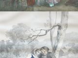 two pictures of a couple of people in the woods