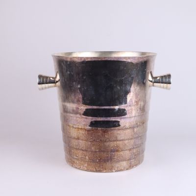 a metal bucket with a handle on a white background