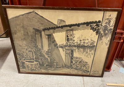 Claude SUIRE (1924-2019) Cour d'une maison de famille à l'Il…