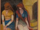 a painting of two women sitting next to each other