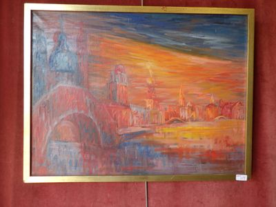 peinture sur le mur d'un restaurant représentant une ville