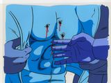 une image représentant un dessin d'un homme tenant un couteau dans la main droite