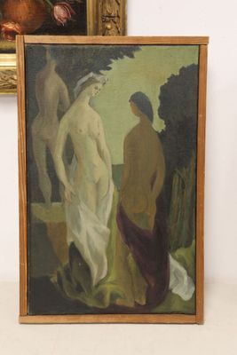a picture of a painting on the wall next to a picture of a woman