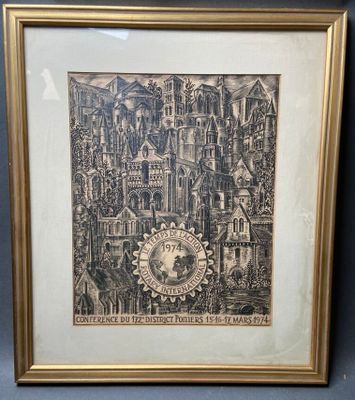 une photo d'une photo d'une ville sur laquelle figure une horloge