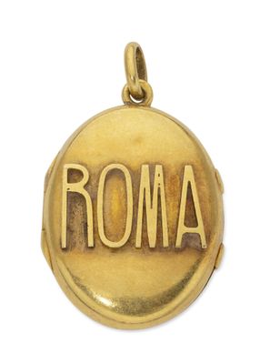 a close up of a gold locke with the word roma on it