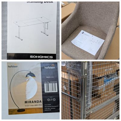 quatre photos différentes d'une chaise et d'une table dans une pièce