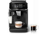 a black coffee machine with a cup of coffee next to it