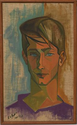 an image of a painting of a man in a purple shirt