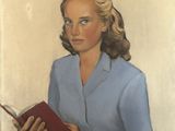une peinture à l'huile représentant une femme assise sur une chaise, en train de lire un livre