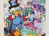tableau représentant Donald Duck tenant un éventail et de l'argent à la main