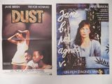 deux affiches de cinéma représentant une femme et un homme en chemise blanche