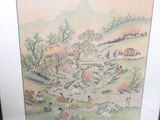 a picture of a painting of people sitting on a hill