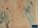 a drawing of a nude woman with a hat on