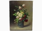 une peinture de fleurs dans un vase sur une table