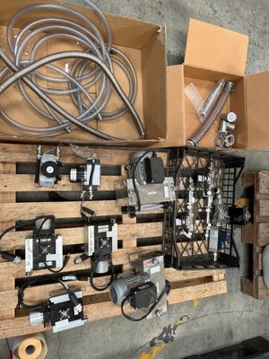 many different types of electrical equipment displayed on a pallet