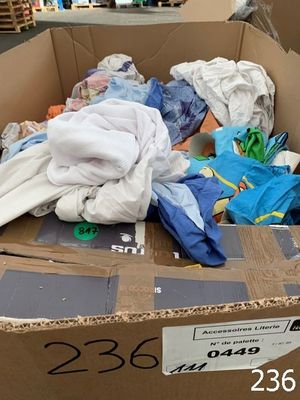 a cardboard box full of clothes in a store