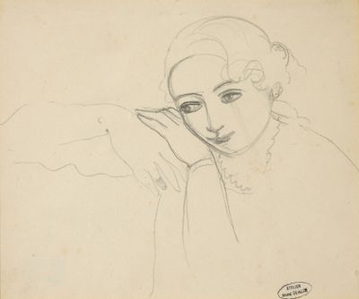 drawing of a woman holding a pair of scissors in her right hand