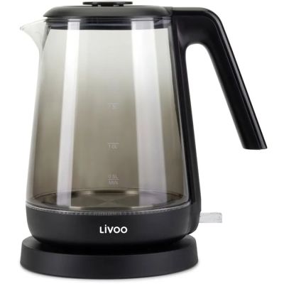 an image of a black and clear electric kettle on a white background