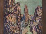 un tableau représentant un groupe de personnes sur une montagne