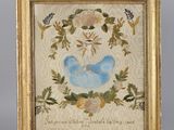 une vieille photo d'une image représentant un oiseau entouré de fleurs