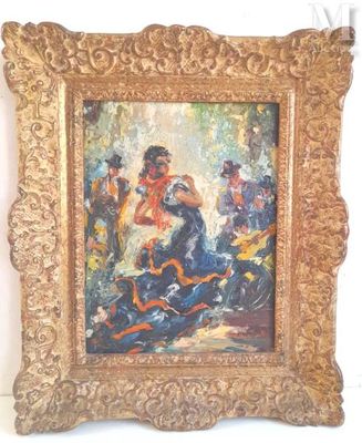 an image of a painting of a woman in a blue dress is hanging on a wall