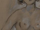 drawing of a nude woman in a chair with her hands on her hips