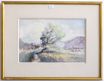 peinture représentant un arbre dans un champ, avec le ciel en arrière-plan