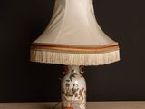 a lamp that is sitting on a table with a lamp shade on it