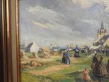 a painting of a group of people standing in a field
