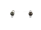 pair of black pearl and diamond earrings on a white background