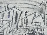 a drawing of a street scene with a horse and buggy