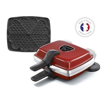 une photo d'un grill électrique rouge équipé d'une plaque de cuisson et d'une poêle