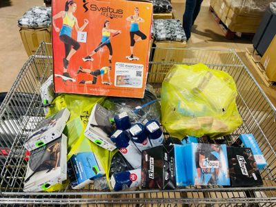 a shopping cart filled with various items in a store