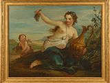 une image représentant un tableau où l'on voit une femme tenant une grappe de raisin