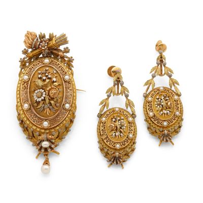 Demi Parure “Napoléon III” Broche pendentif, pendants d'orei… - Photo 1