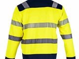 a close up of a yellow jacket with reflective stripes on it