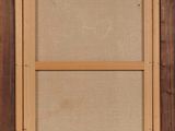 a painting of a wooden frame with a label on it
