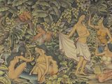 a painting of a group of people in a jungle