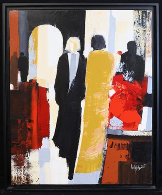 peinture abstraite représentant un groupe de personnes marchant dans une rue