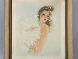 tableau représentant une femme tenant un bouquet de fleurs blanches dans sa main droite
