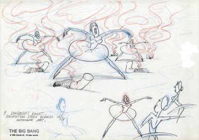 drawing of a group of cartoon characters in various poses