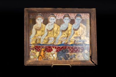 une image représentant un tableau où l'on voit un groupe d'hommes assis sur un banc