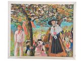 an image of a painting of people in a field with a tree